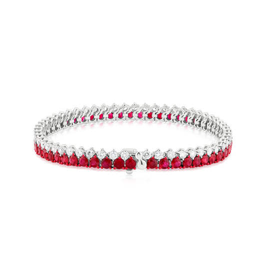 Ruby and Diamond Dual Row Two-Tone 18K White Gold Bracelet