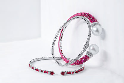 Ruby and Diamond 18K White Gold Open Bangle