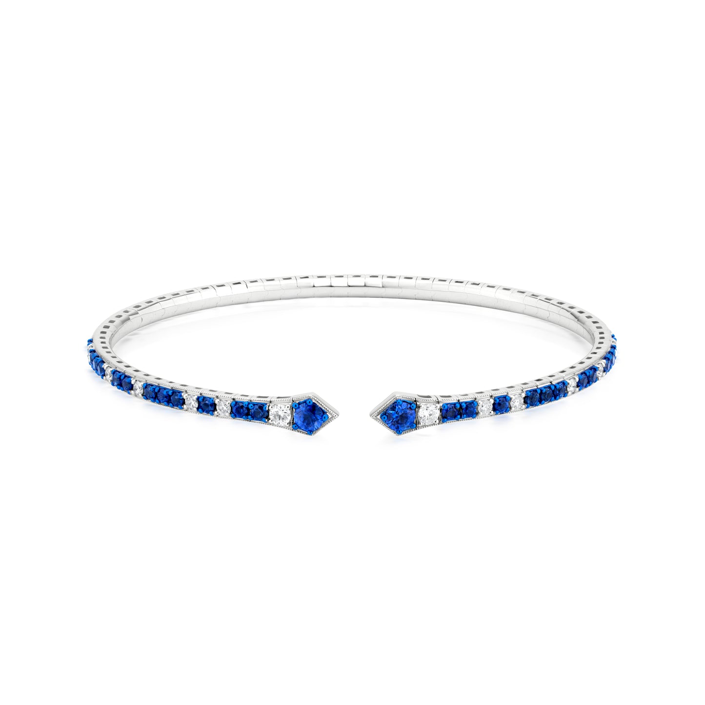 Sapphire and Diamond 18K White Gold Open Bangle