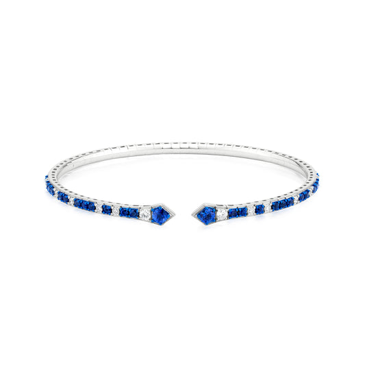 Sapphire and Diamond 18K White Gold Open Bangle