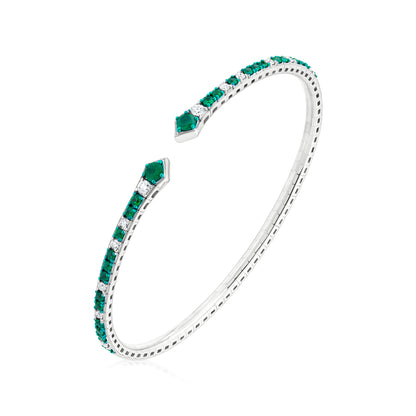 Emerald and Diamond 18K White Gold Open Bangle