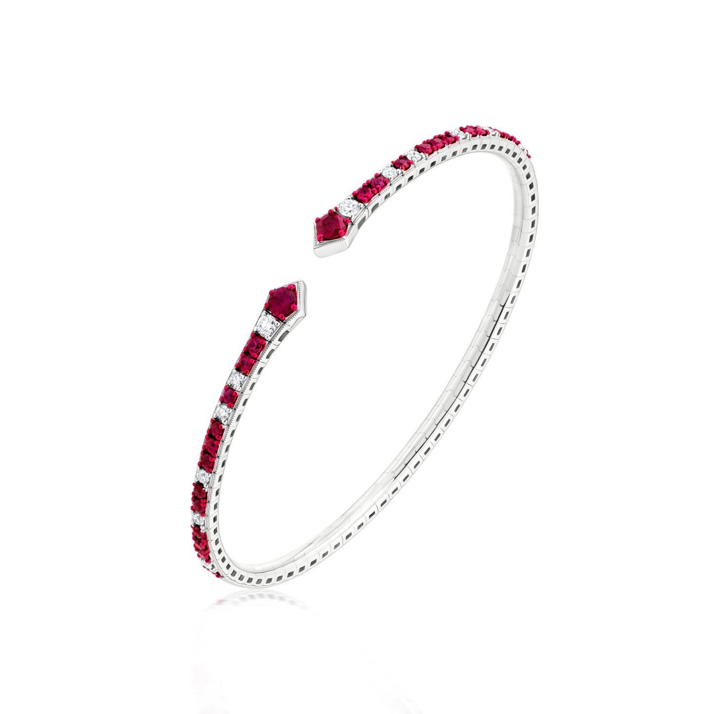 Ruby and Diamond 18K White Gold Open Bangle