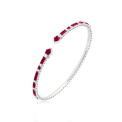 Ruby and Diamond 18K White Gold Open Bangle