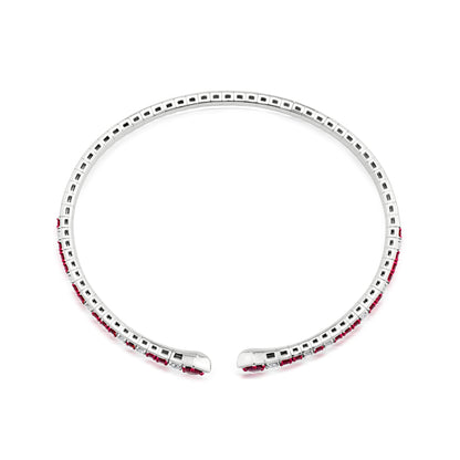 Ruby and Diamond 18K White Gold Open Bangle