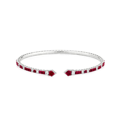 Ruby and Diamond 18K White Gold Open Bangle