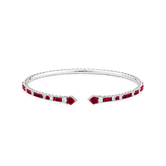 Ruby and Diamond 18K White Gold Open Bangle