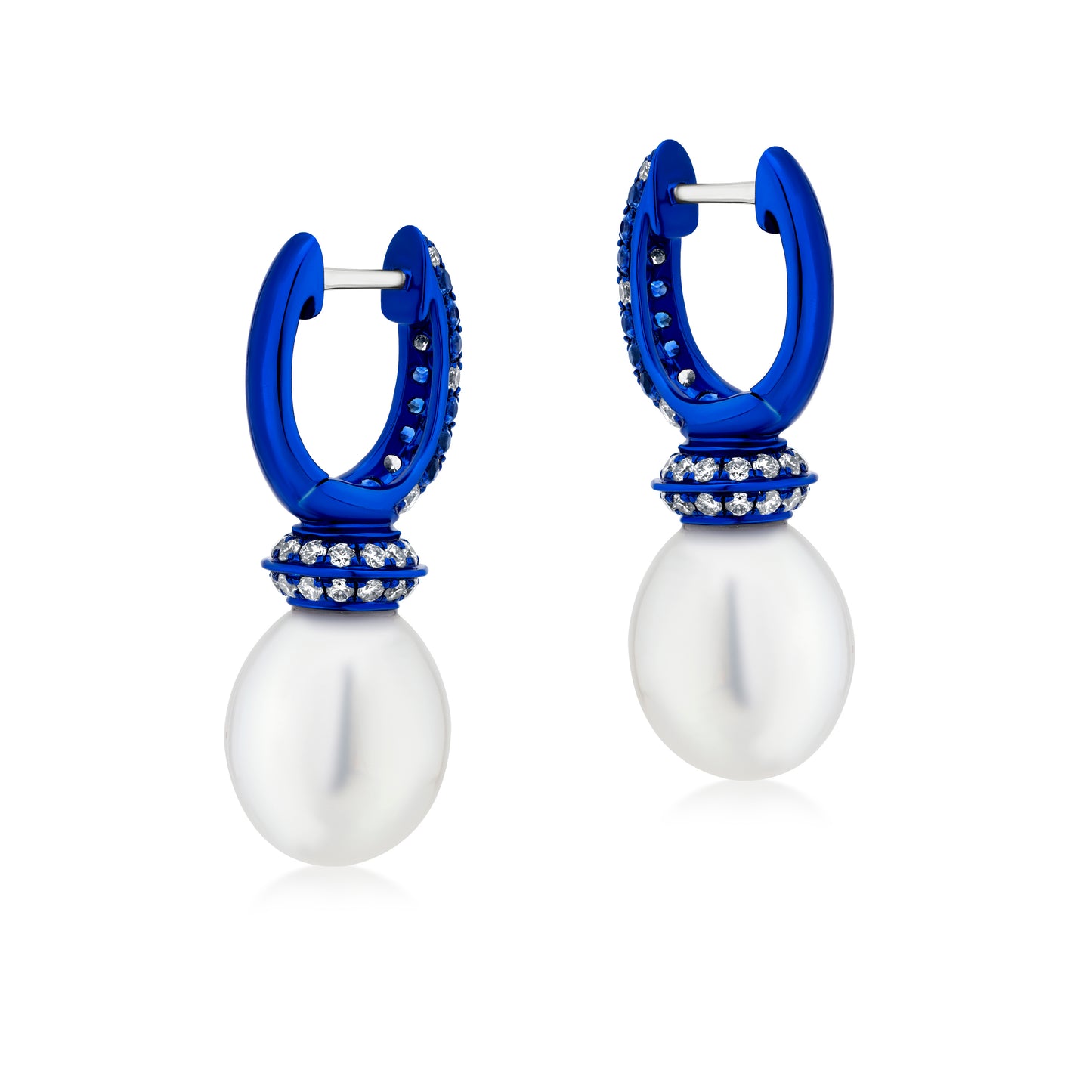 Earring With Sapphire,Pearl And Diamond In 18K Gold And Blue Rhodium