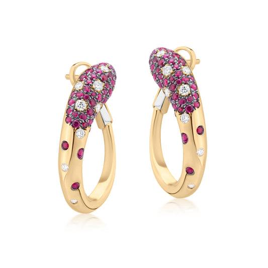 Earring With Ruby And Diamond In 18K Yellow Gold And Black Rhodium