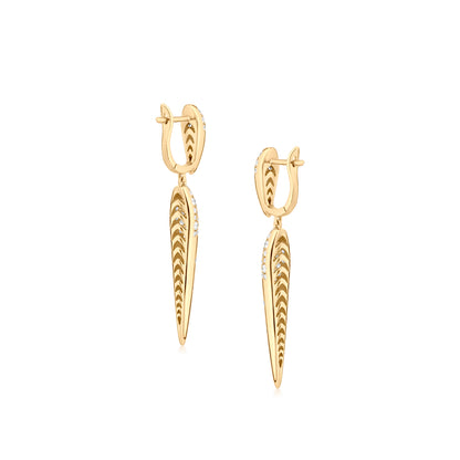 18K Yellow Gold White Diamond Dangle Earring