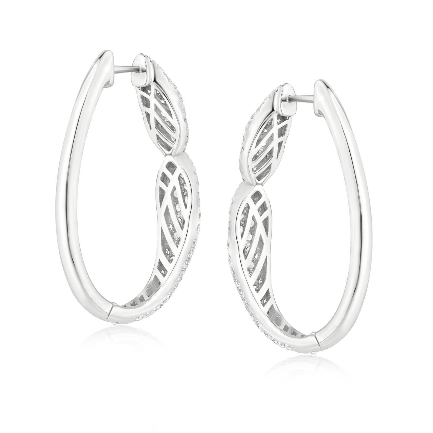 18K White Gold White Diamond Hoop Earring
