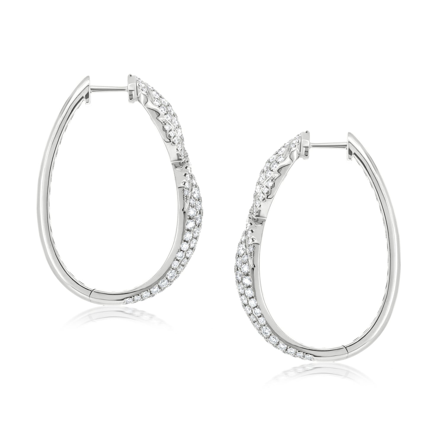 18K White Gold White Diamond Hoop Earring