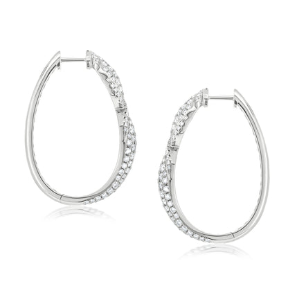 18K White Gold White Diamond Hoop Earring