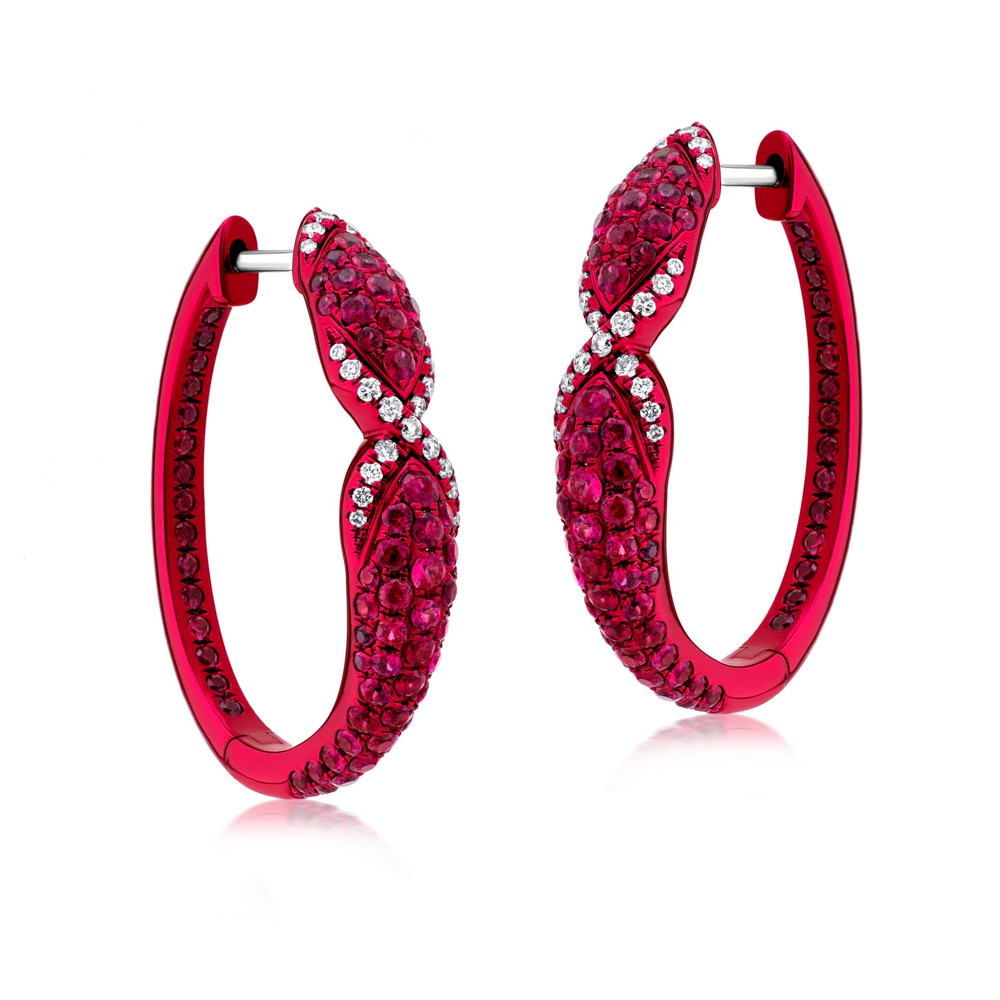 Earring With Ruby And Diamond In 18K Gold And Pink Rhodium