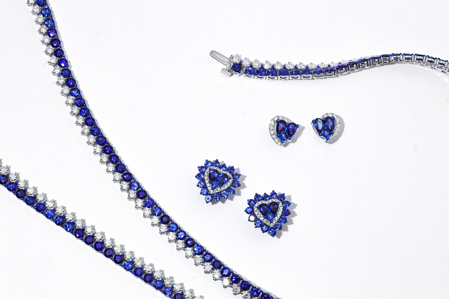 Sapphire and Diamond 18K White Gold Heart Stud Earrings