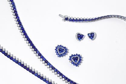 Sapphire and Diamond 18K White Gold Heart Stud Earrings