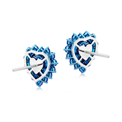 Sapphire and Diamond 18K White Gold Heart Stud Earrings