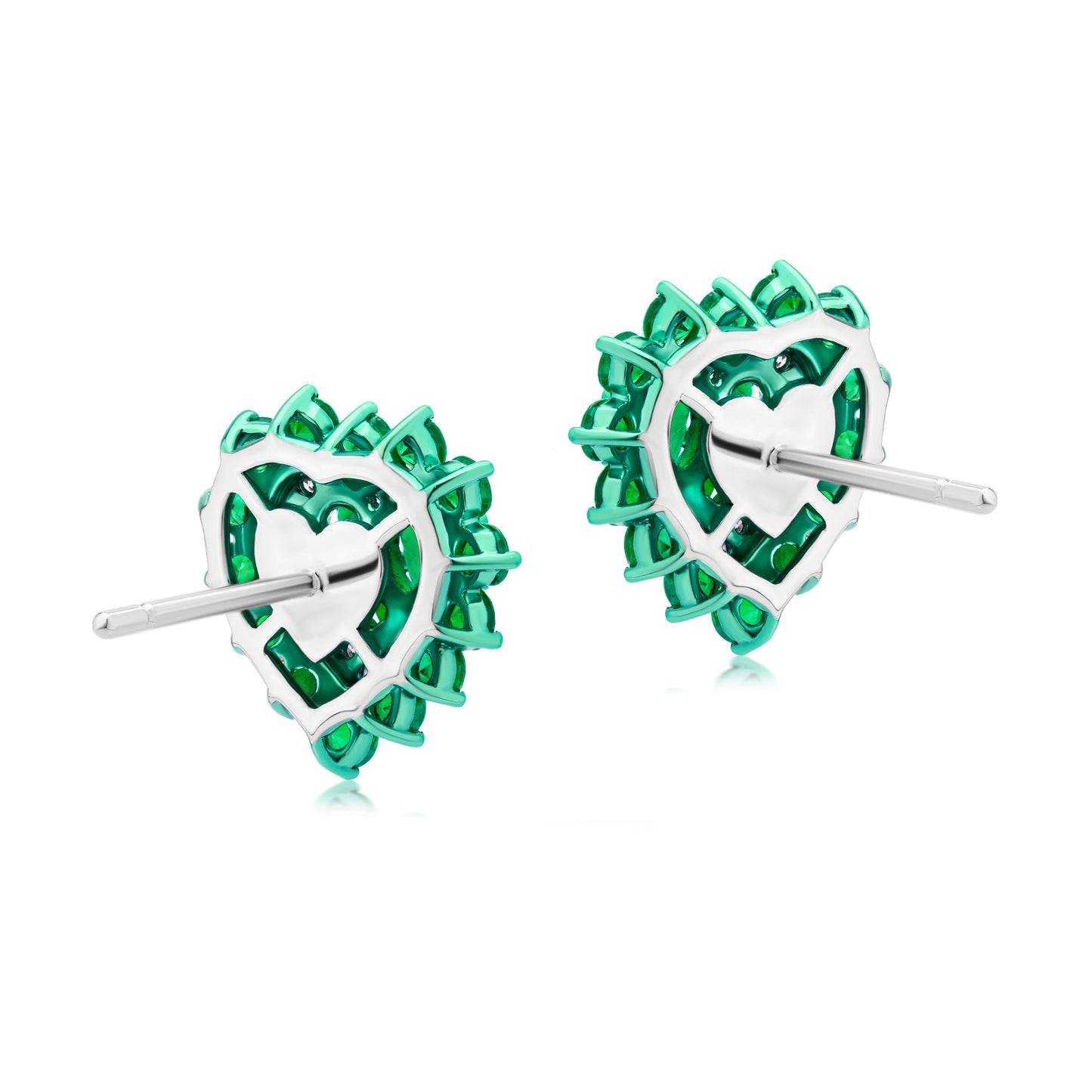 Emerald and Diamond 18K White Gold Heart Stud Earrings