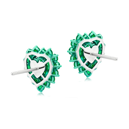 Emerald and Diamond 18K White Gold Heart Stud Earrings