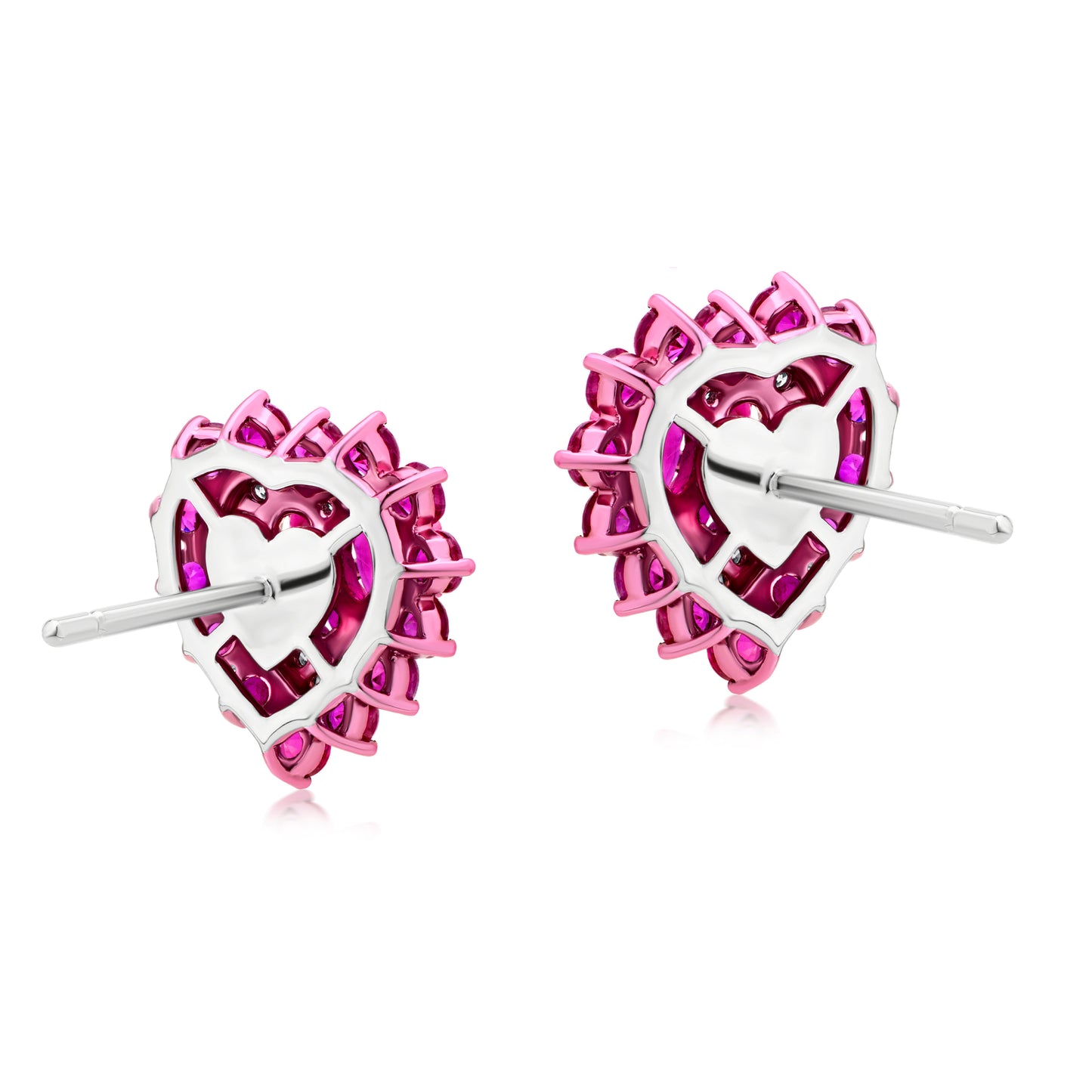 Ruby and Diamond 18K White Gold Heart Stud Earrings