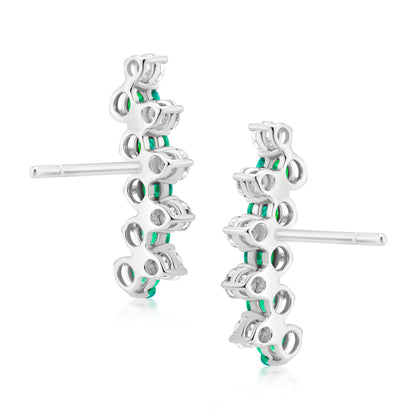 Emerald and Diamond 18K White Gold Arc Stud Earrings