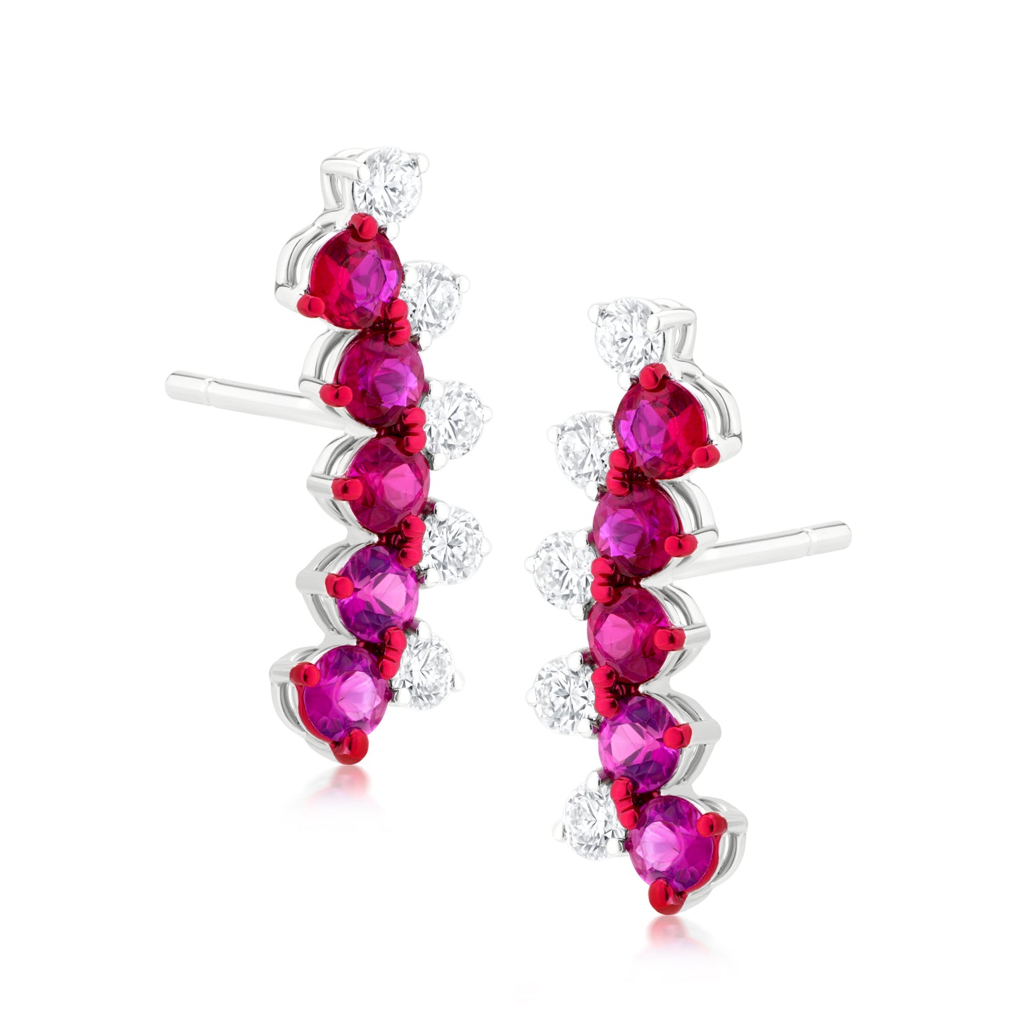 Ruby and Diamond 18K White Gold Arc Stud Earrings