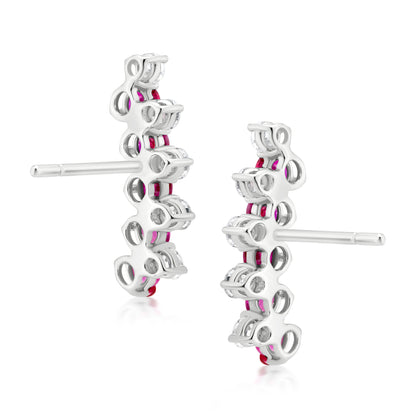 Ruby and Diamond 18K White Gold Arc Stud Earrings