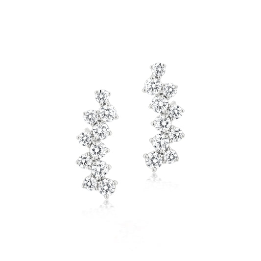 Diamond 18K White Gold Arc Stud Earrings