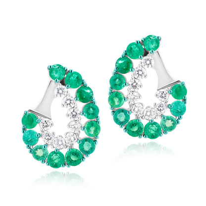 Hemisphere Dual Row Emerald & Diamond 18K White Gold Earrings