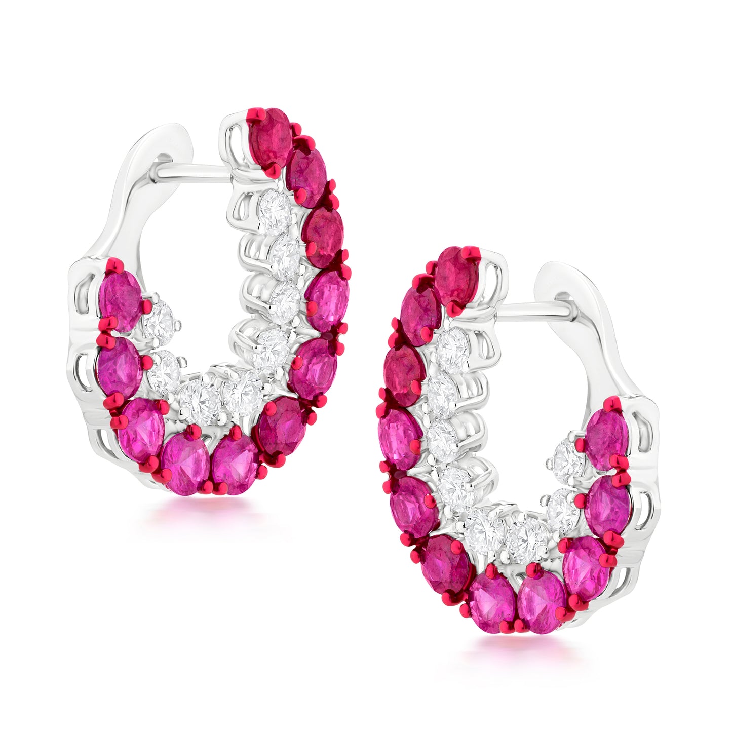 Hemisphere Dual Row Ruby & Diamond 18K White Gold Earrings
