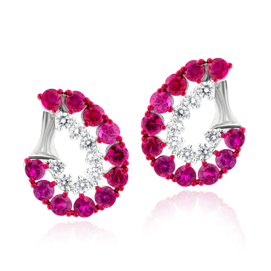 Hemisphere Dual Row Ruby & Diamond 18K White Gold Earrings