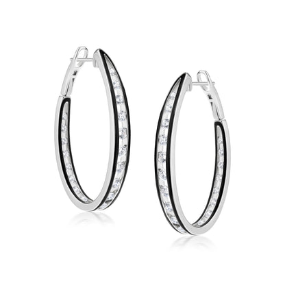18K White Gold Enamel and Diamond Hoop Earring