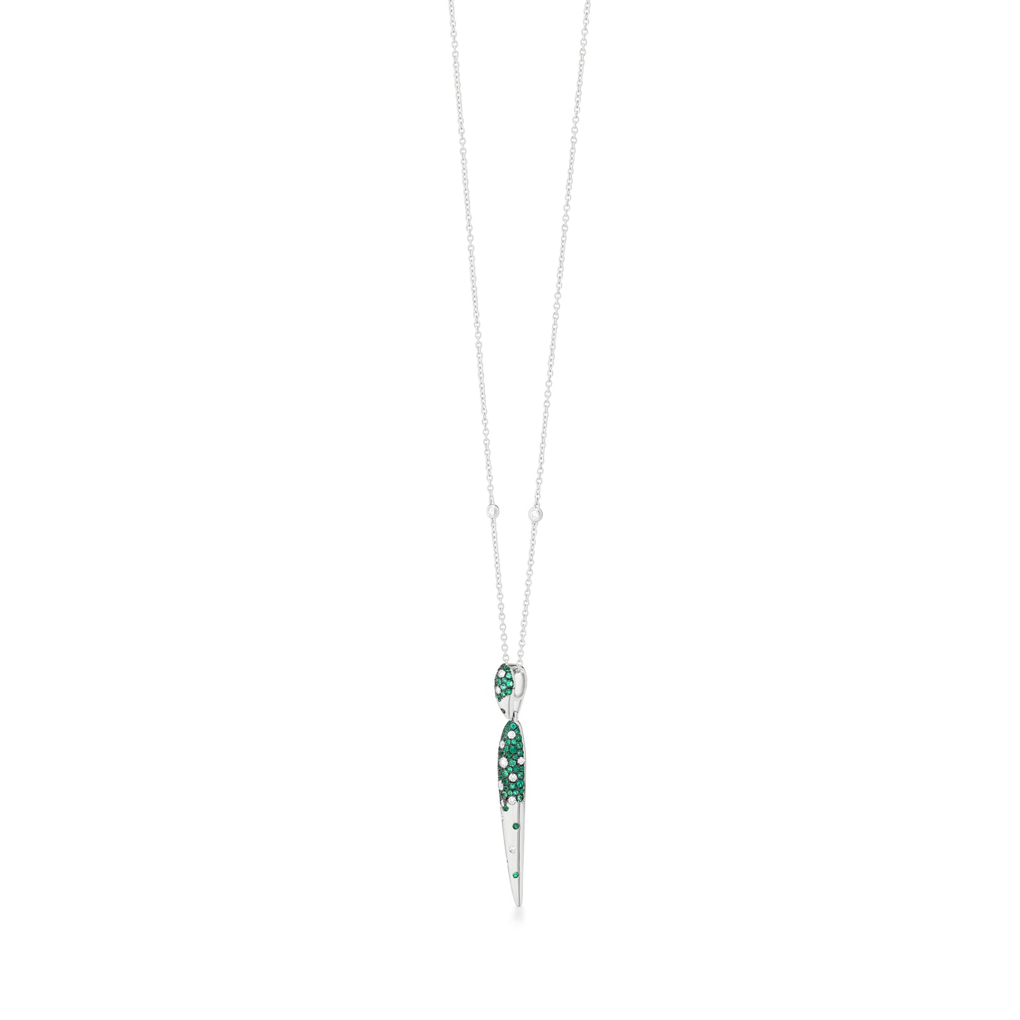 18K White Gold Diamond And Emerald Pendant Necklace Black Rhodium