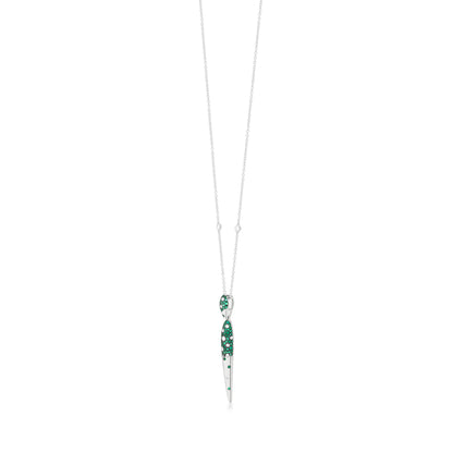 18K White Gold Diamond And Emerald Pendant Necklace Black Rhodium