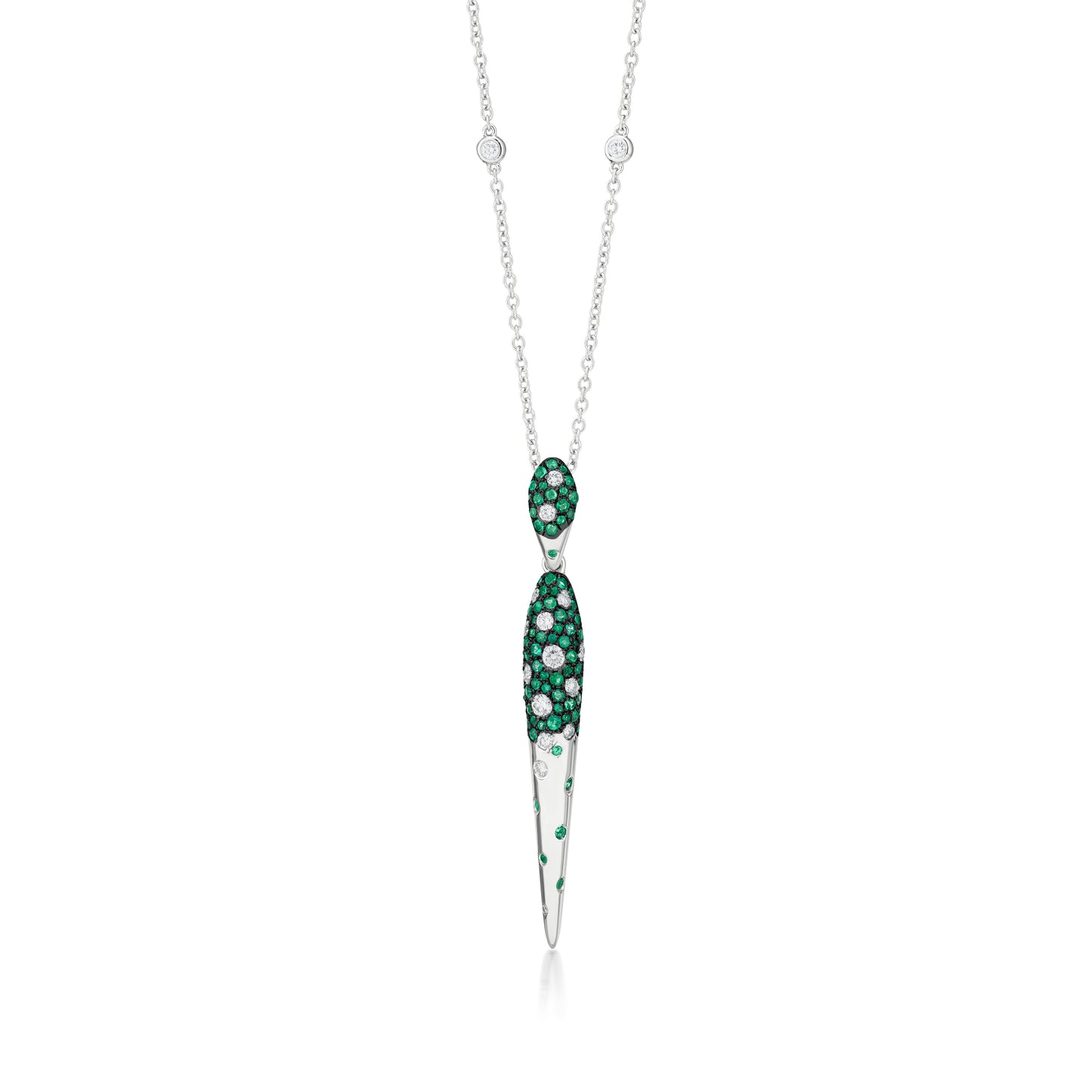 18K White Gold Diamond And Emerald Pendant Necklace Black Rhodium