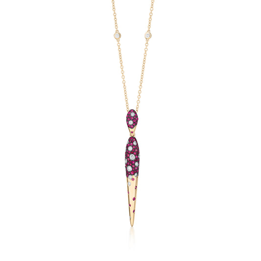 Necklace With Ruby And Diamond In 18K Yellow Gold And Black Rhodium