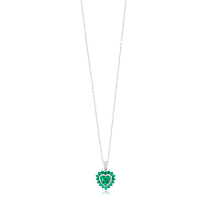 Emerald and Diamond 18K White Gold Heart Pendant Necklace