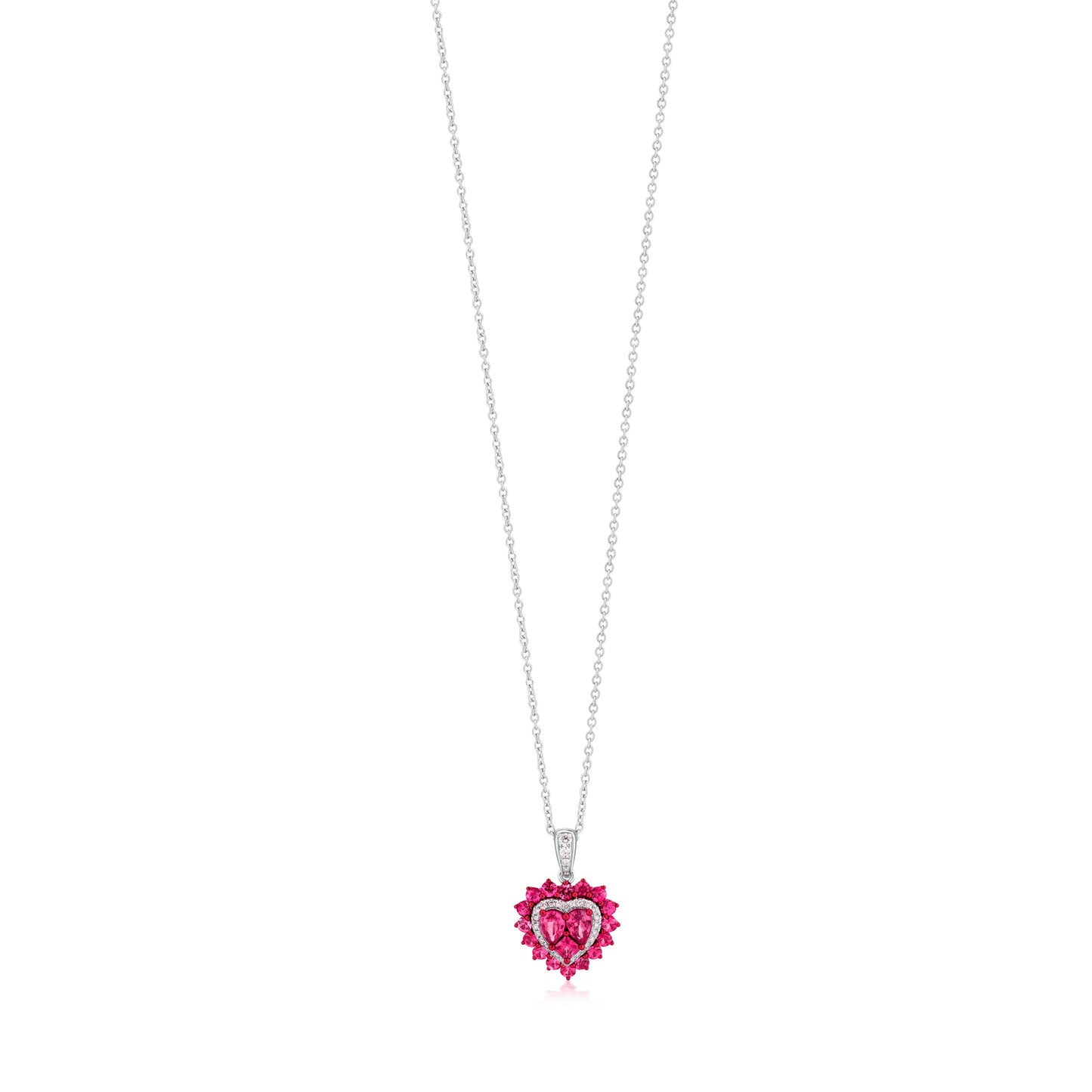 Ruby and Diamond 18K White Gold Heart Pendant Necklace