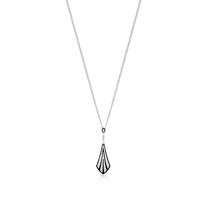 18K White Gold Enamel and Diamond Pendant Necklace