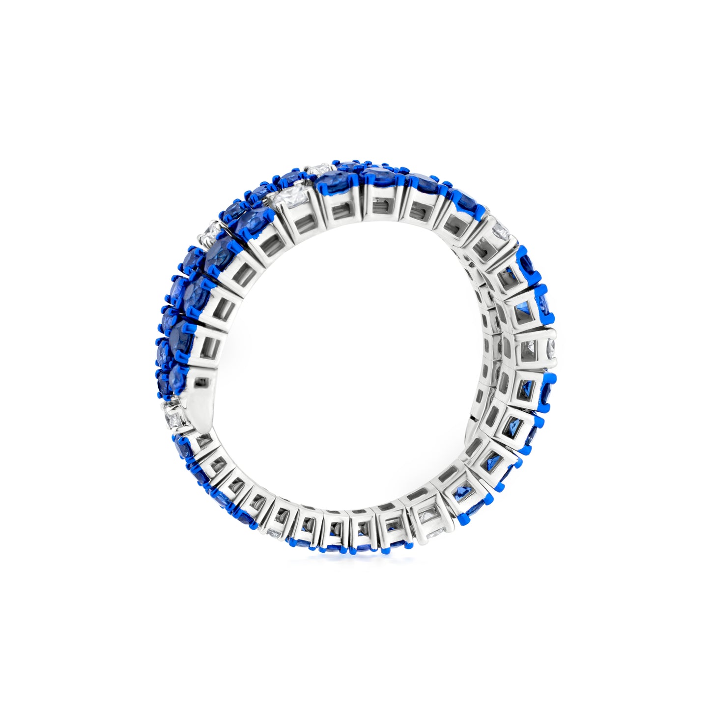 Staggered Diamond and Sapphire 18K White Gold Ring