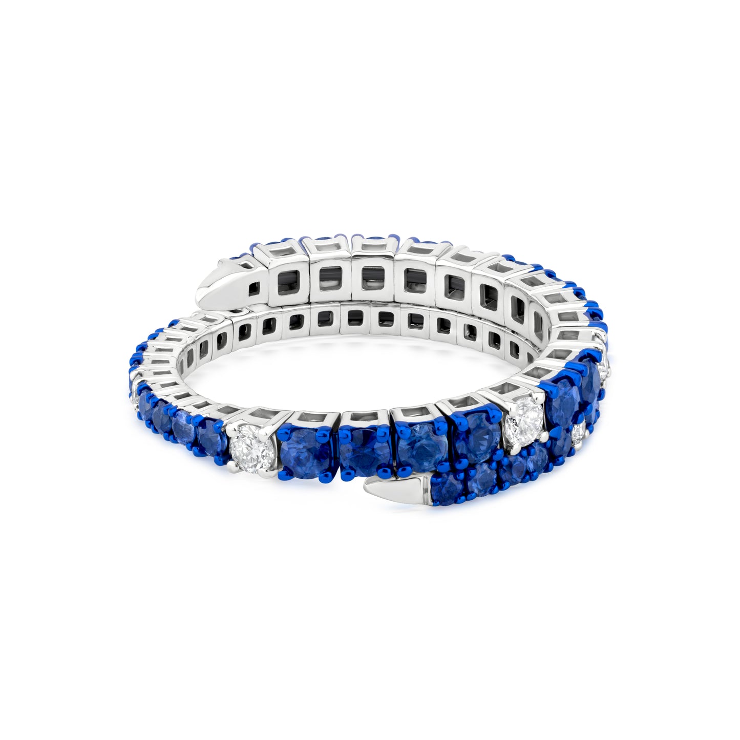 Staggered Diamond and Sapphire 18K White Gold Ring