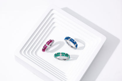 Staggered Diamond and Sapphire 18K White Gold Ring