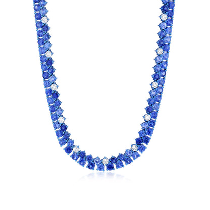 Necklace With Sapphire And Diamond In 18K Gold And Blue Rhodium