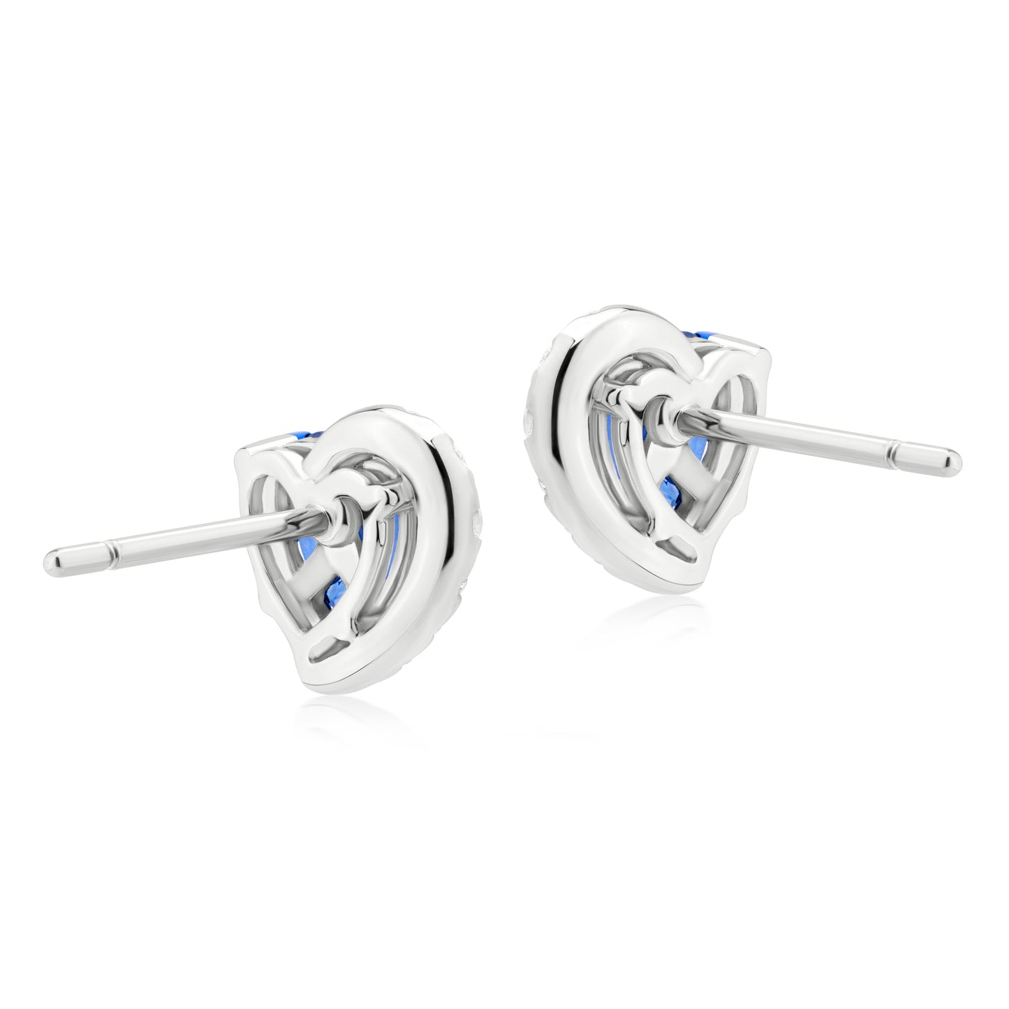 Sapphire and Diamond Half Crescent 18K White Gold Heart Stud Earrings