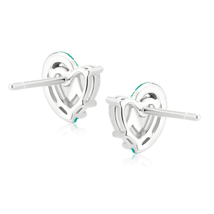 Diamond and Emerald Half Crescent 18K White Gold Stud Earrings