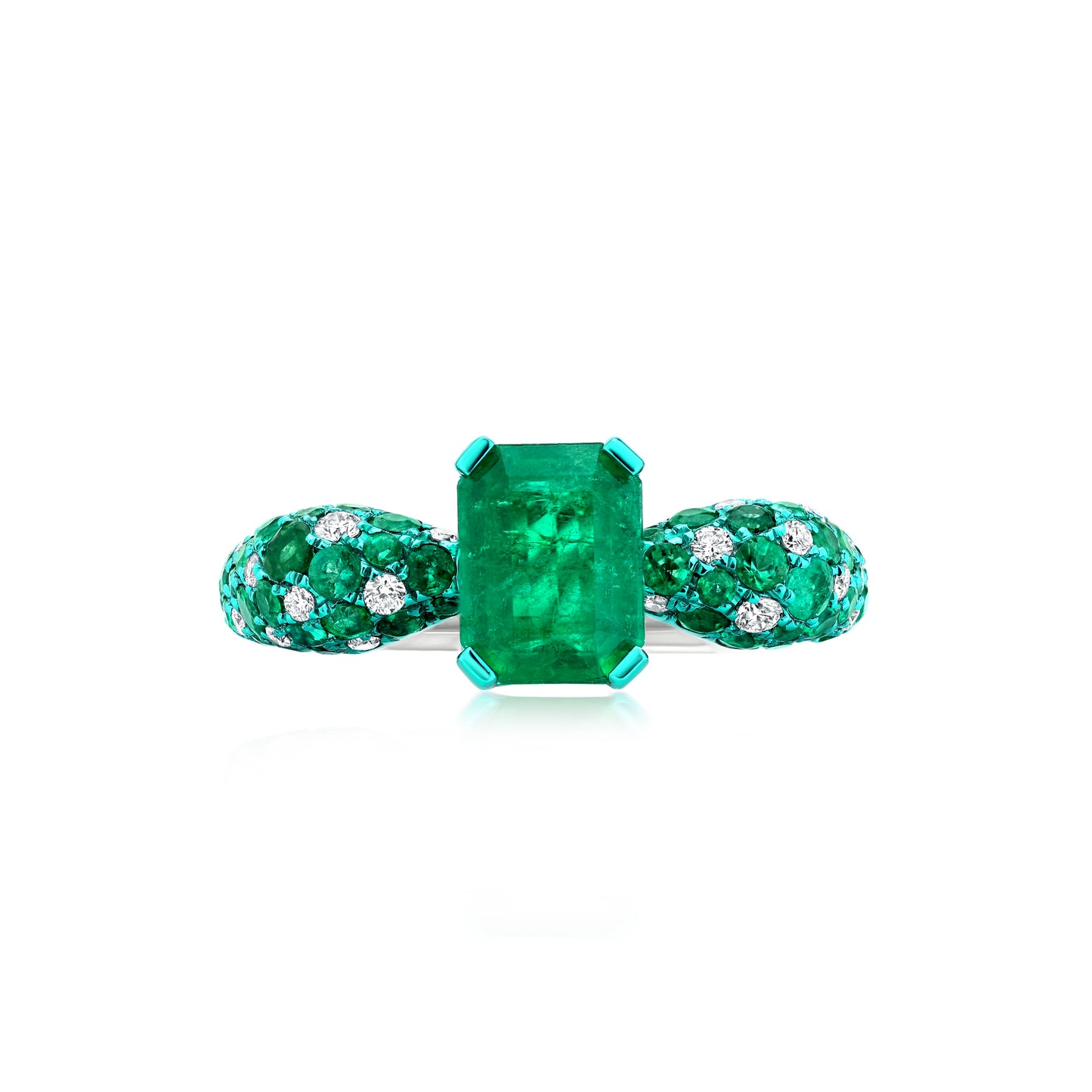 18K White Gold White Diamond and Emerald Statement Ring