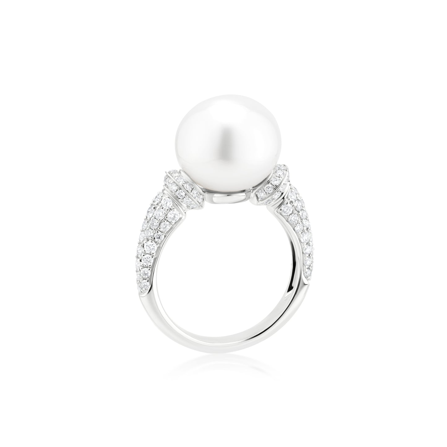 Ring With Pearl & Diamond In 18K White Gold