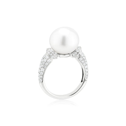 Ring With Pearl & Diamond In 18K White Gold