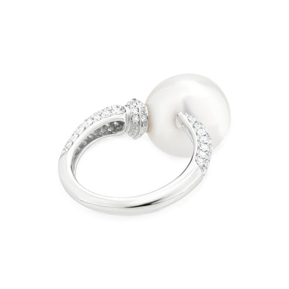 Ring With Pearl And Diamond 18K White Gold