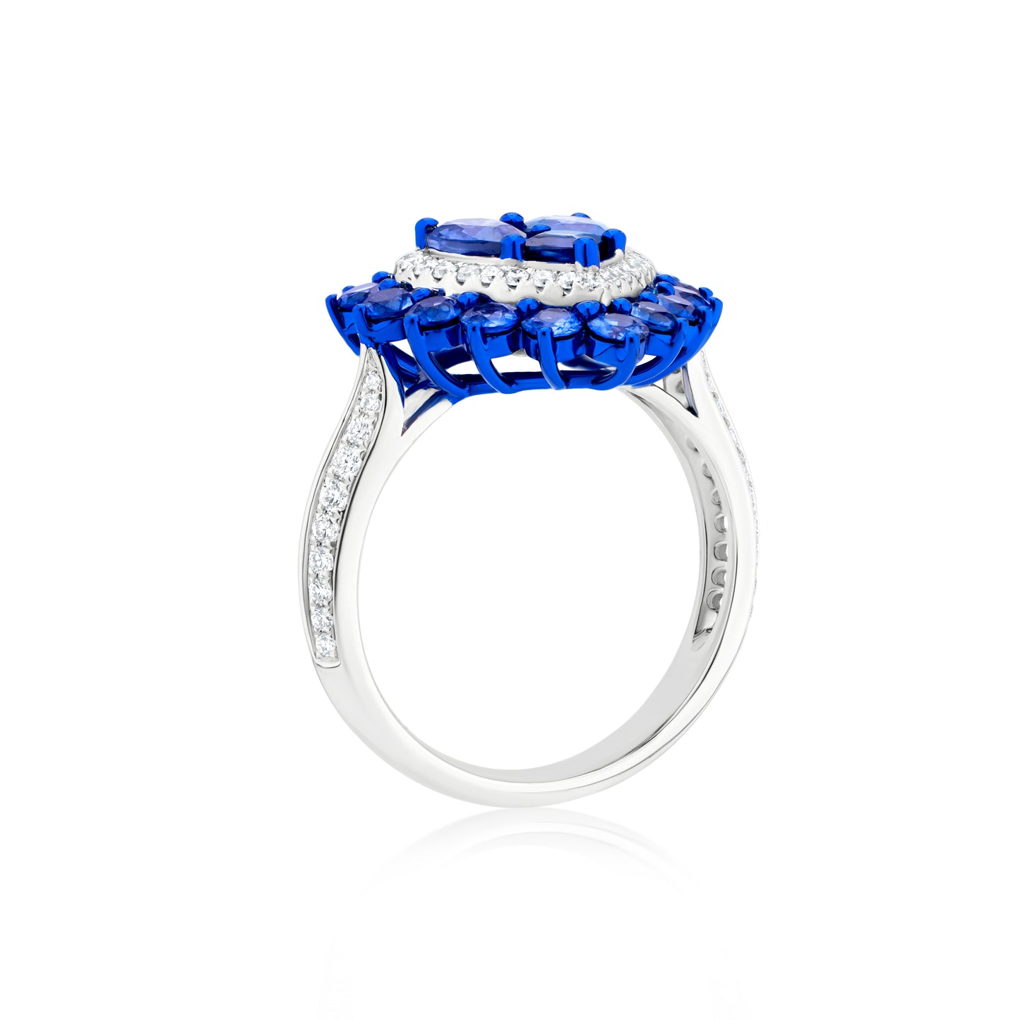 Sapphire and Diamond Heart 18K White Gold Heart Ring