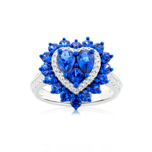 Sapphire and Diamond Heart 18K White Gold Heart Ring